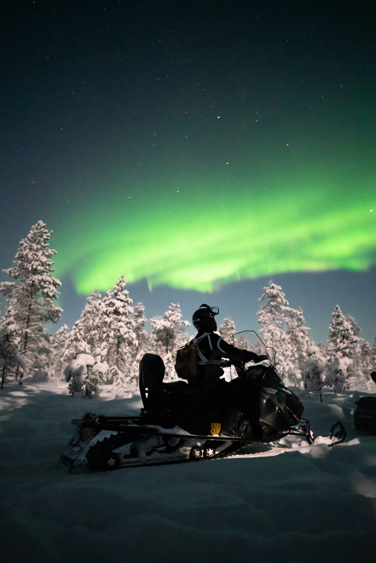 Northern Lights by Snowmobile